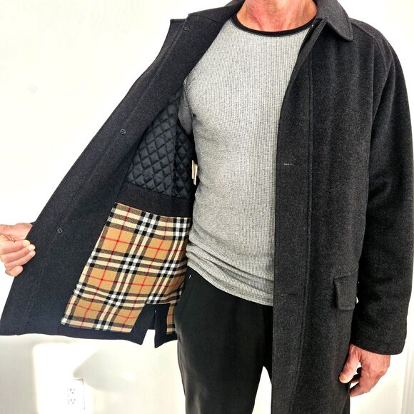 Burberry Black Wool Cashmere Nova Check Plaid Quilted Jacket Coat Mens Medium M - Picture 6 of 16